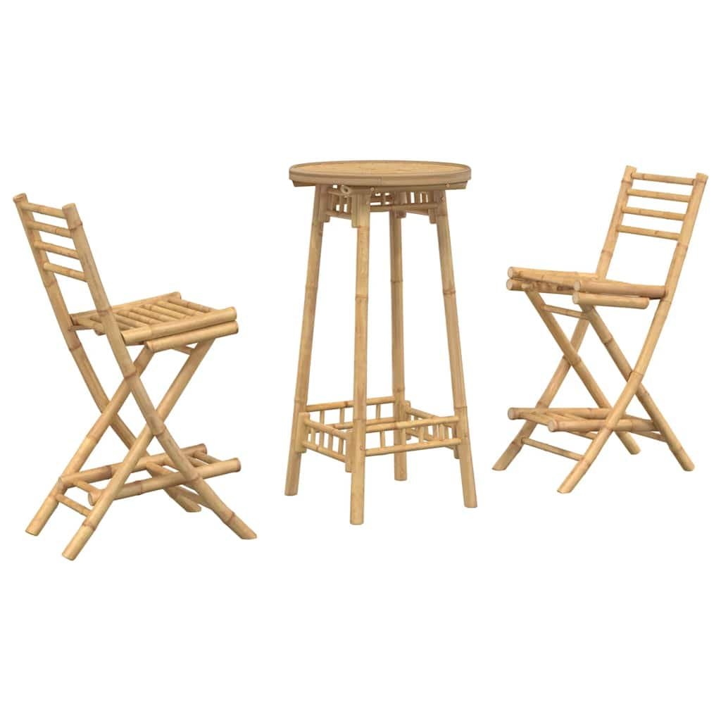 Outdoor Bar Set 3 Piece Foldable Bamboo Garden Patio Furniture Brown