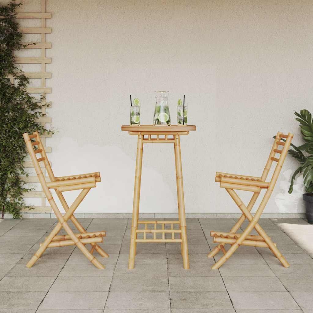 Outdoor Bar Set 3 Piece Foldable Bamboo Garden Patio Furniture Brown