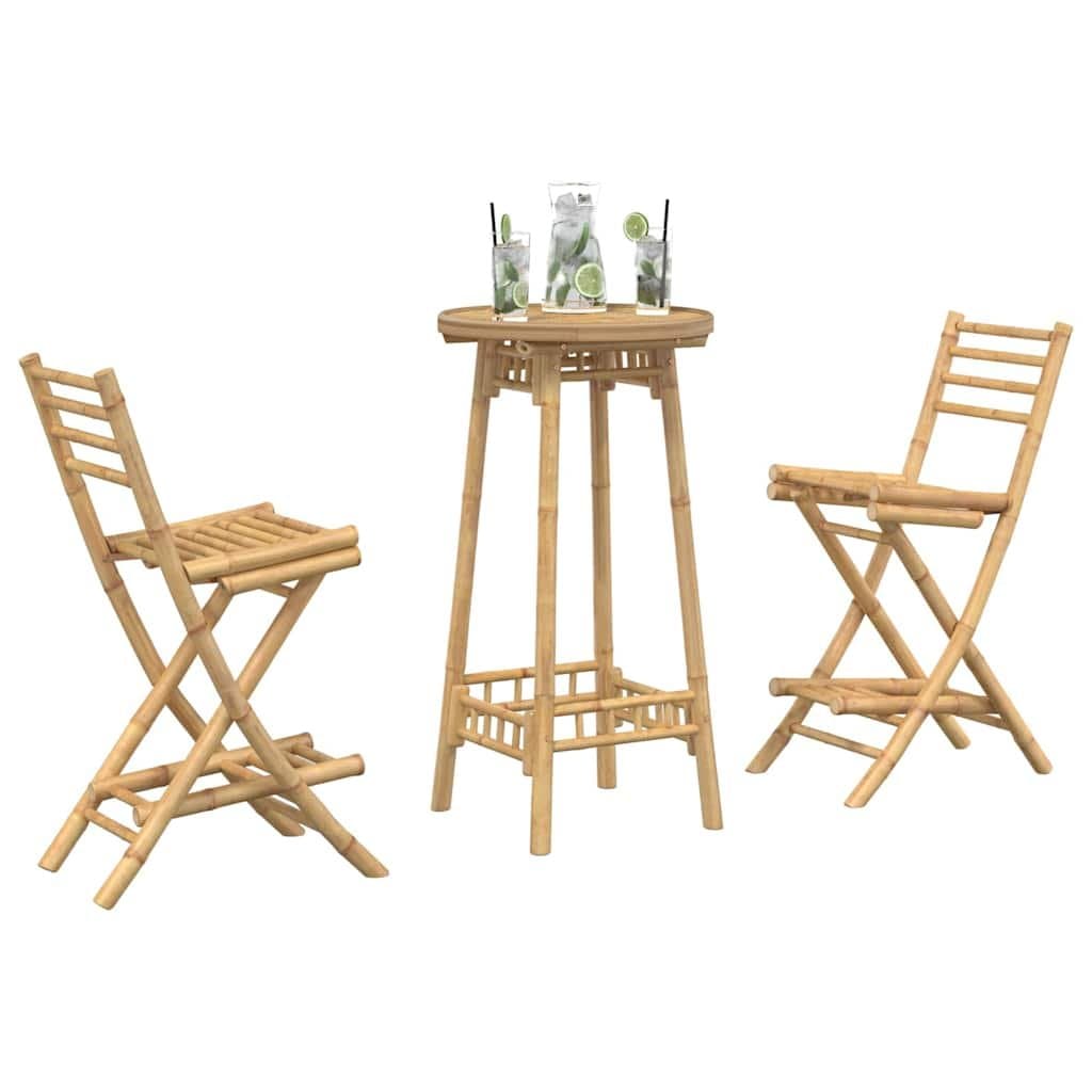 Outdoor Bar Set 3 Piece Foldable Bamboo Garden Patio Furniture Brown