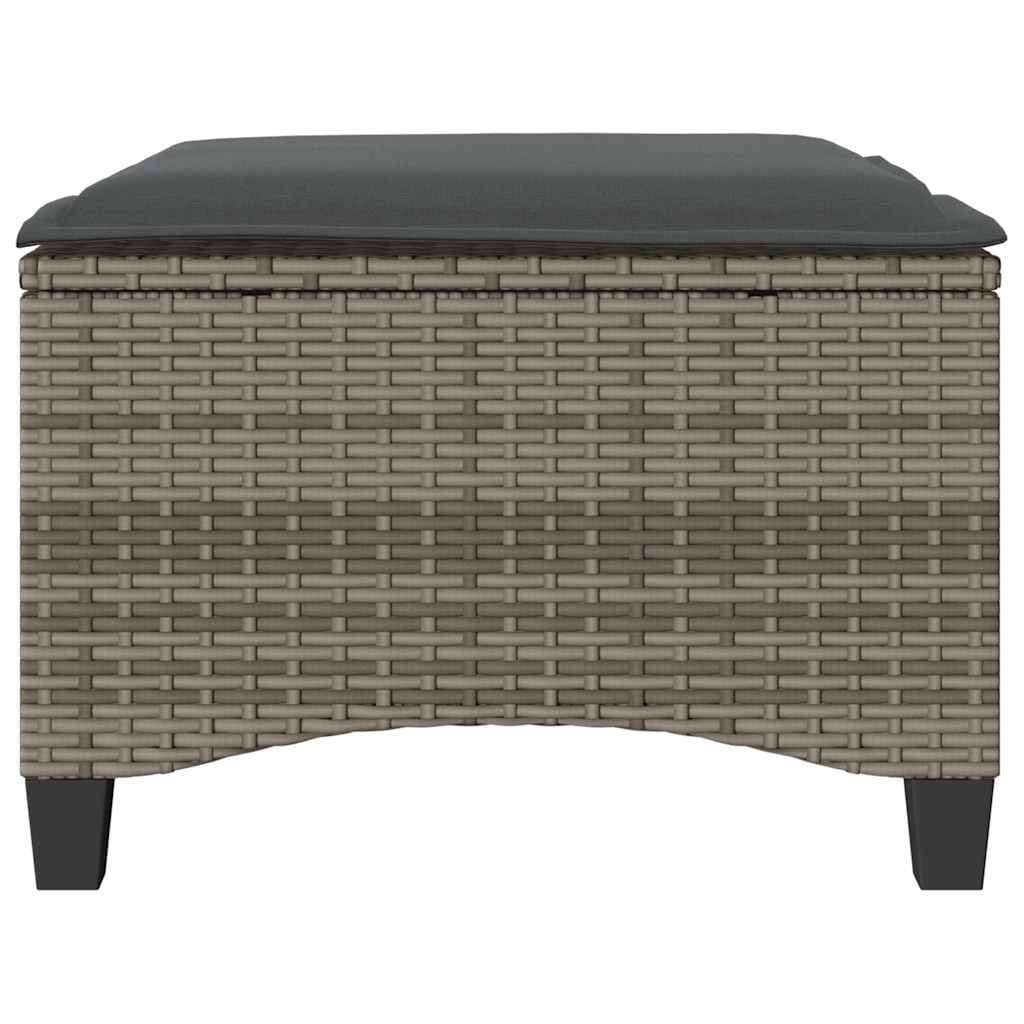 Garden Stools with Cushions 2 pcs Grey Outdoor Footrest Rattan Seating