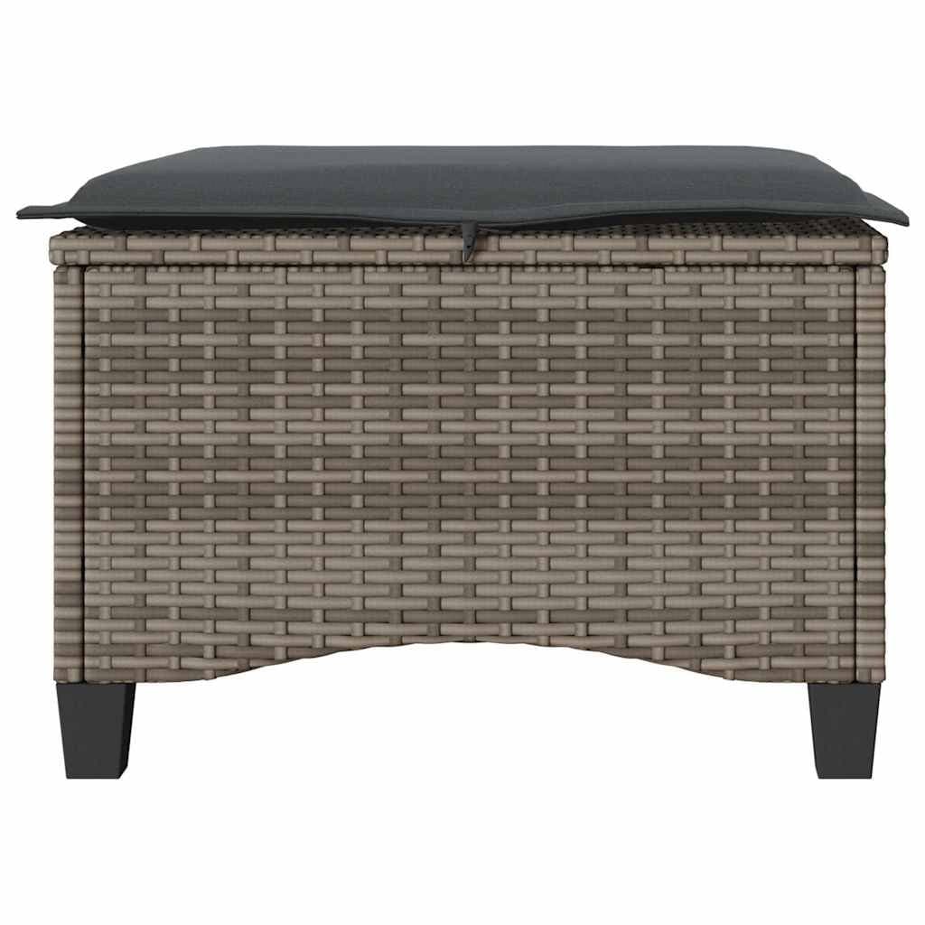 Garden Stools with Cushions 2 pcs Grey Outdoor Footrest Rattan Seating