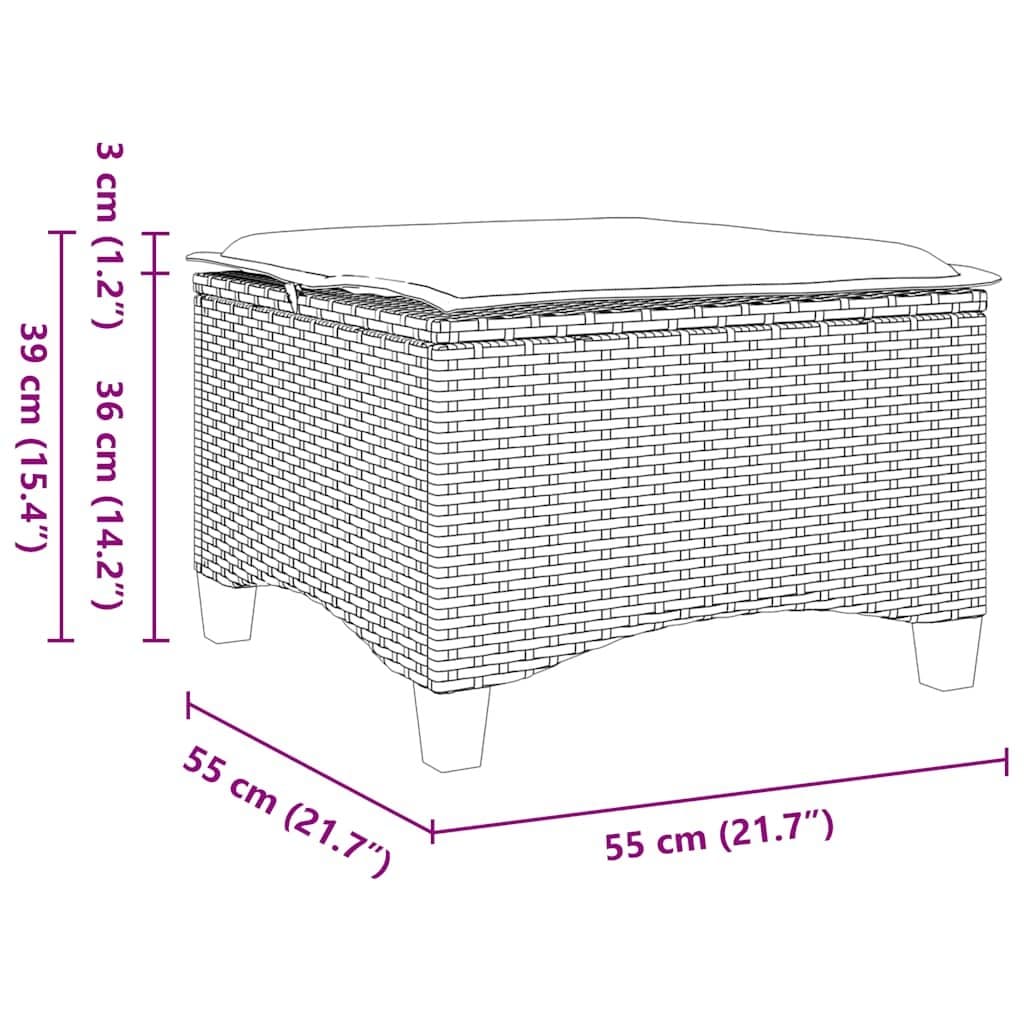 Garden Stools with Cushions 2 pcs Grey Outdoor Footrest Rattan Seating