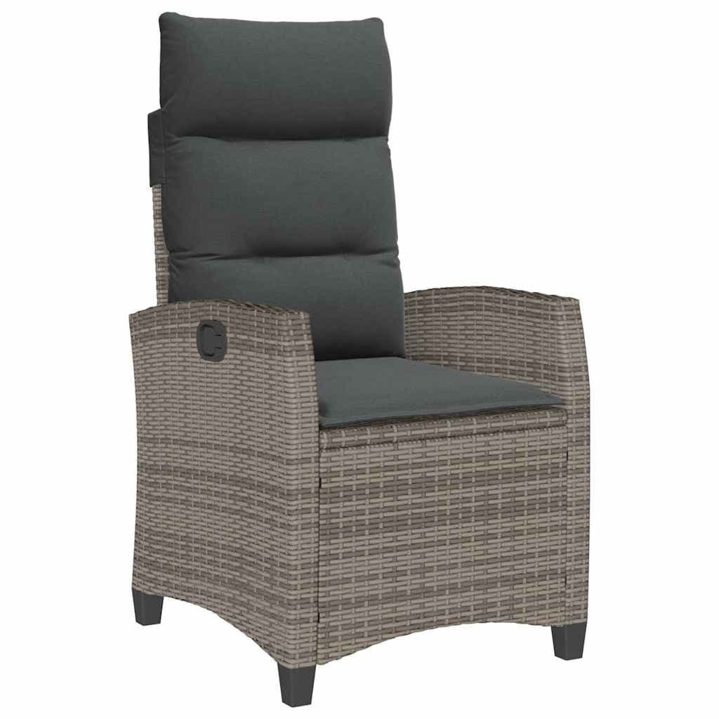 Grey Reclining Garden Chair with Foldable Side Table