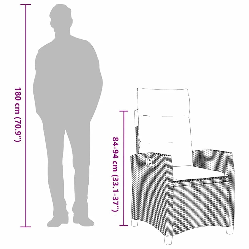 Grey Reclining Garden Chair with Foldable Side Table