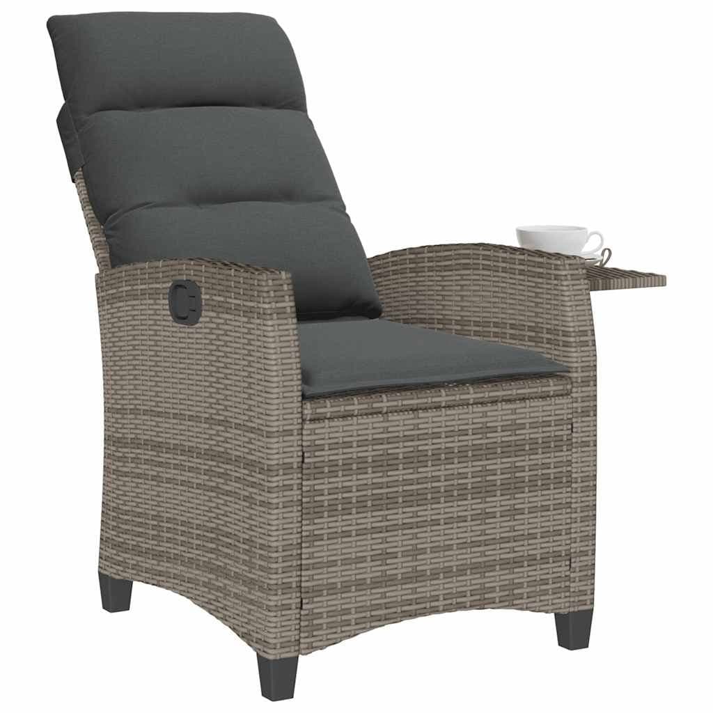 Grey Reclining Garden Chair with Foldable Side Table