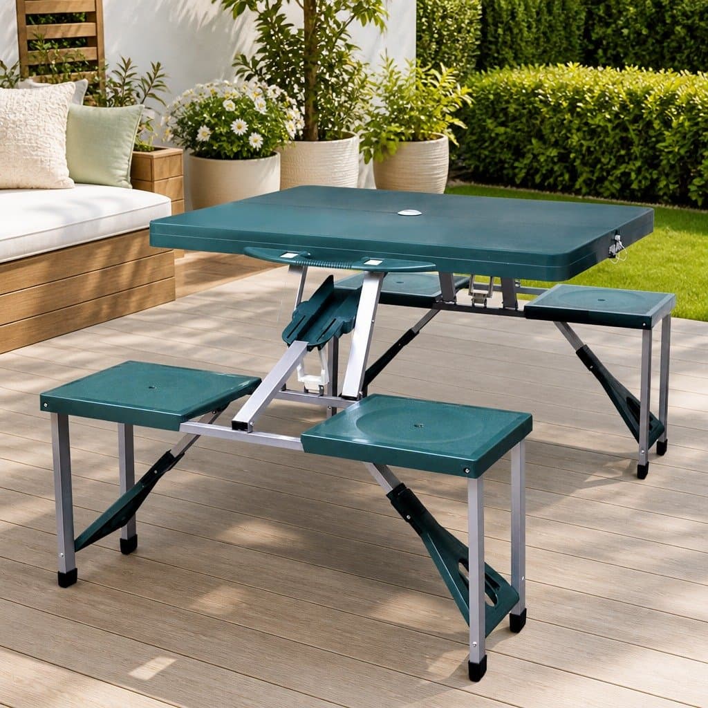 Foldable Camping Table Set with 4 Stools