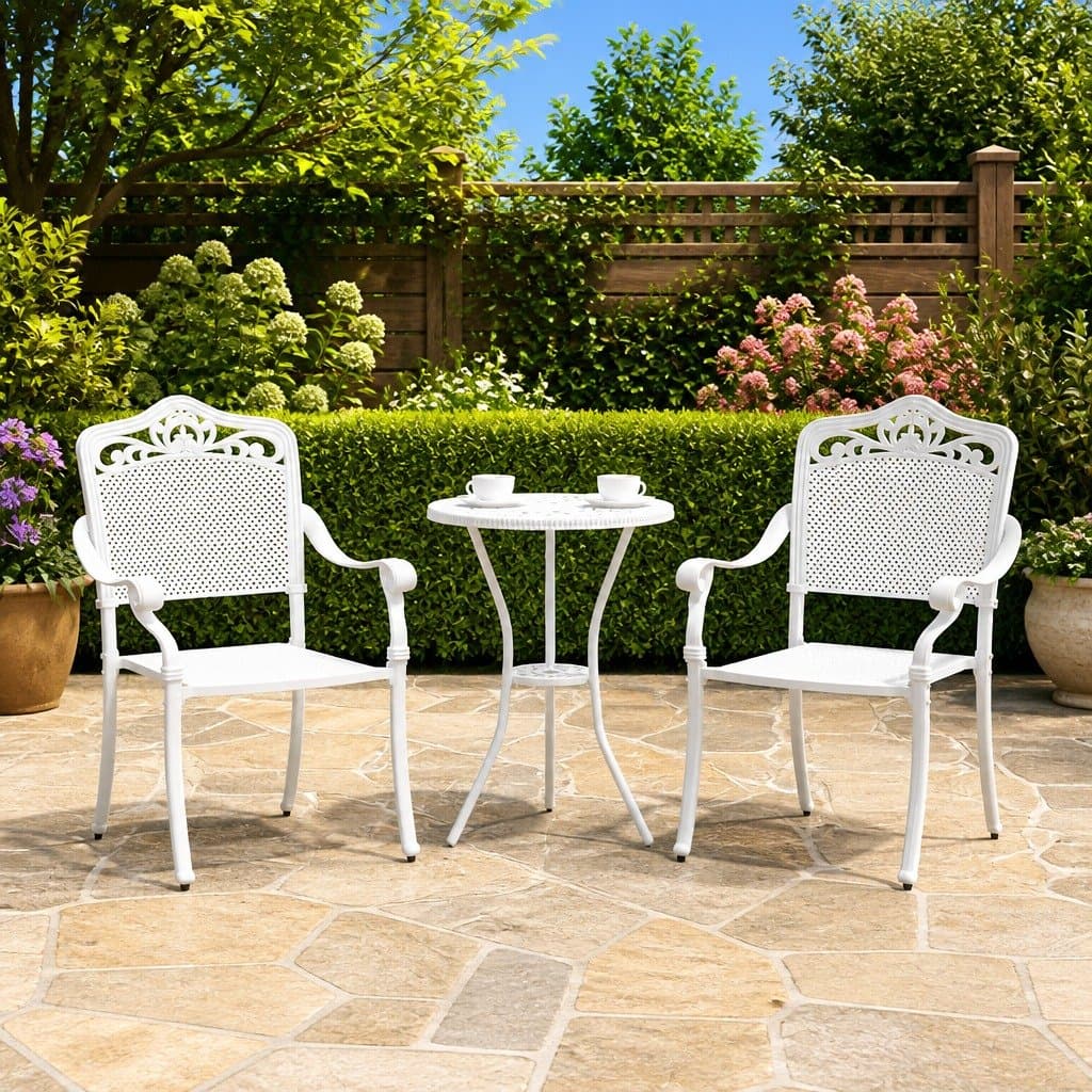 Vintage White Aluminium Outdoor Garden Chair Set of 2