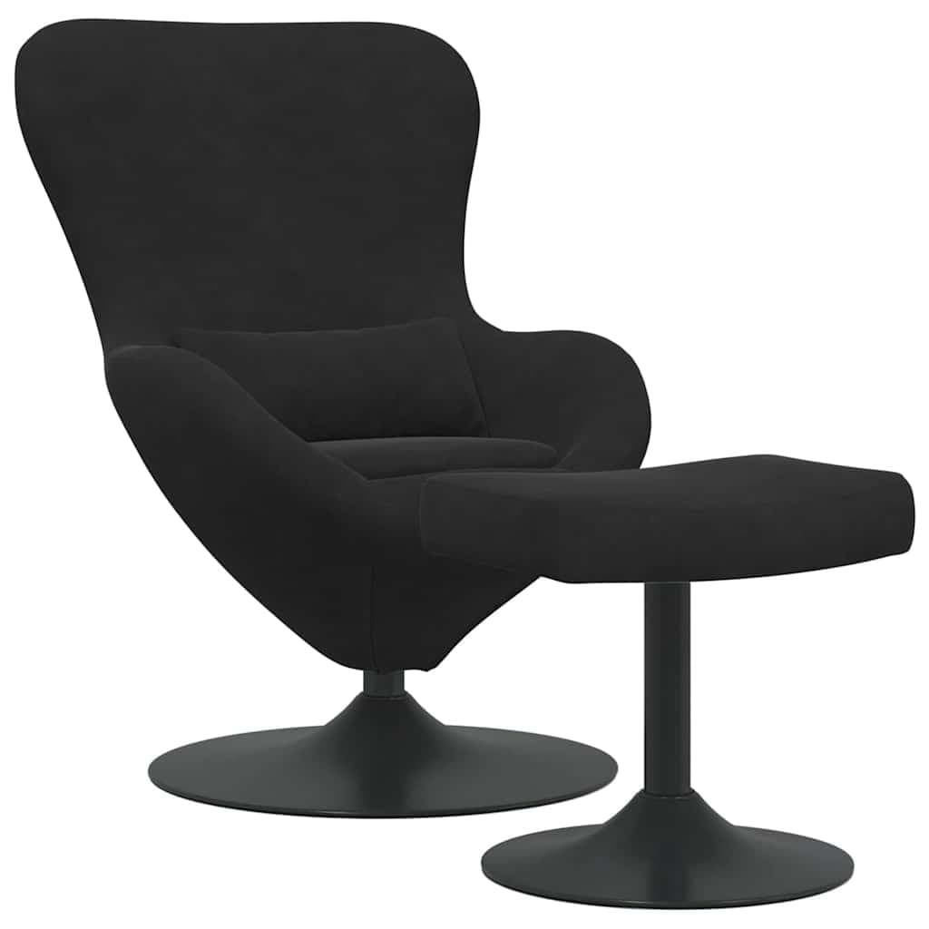 Black Velvet Egg Chair Lounge with Swivel Footstool