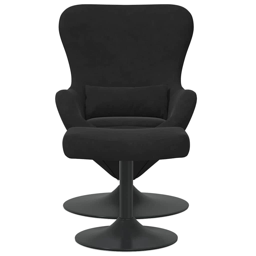 Black Velvet Egg Chair Lounge with Swivel Footstool