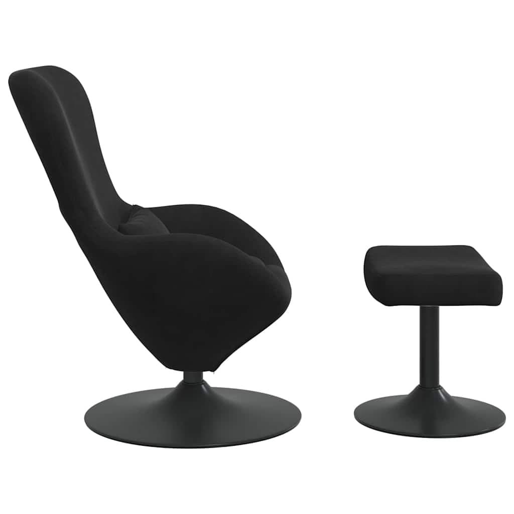 Black Velvet Egg Chair Lounge with Swivel Footstool