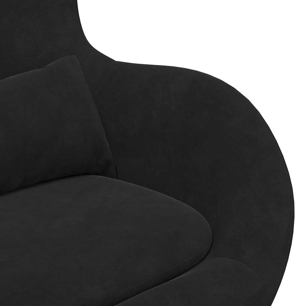 Black Velvet Egg Chair Lounge with Swivel Footstool