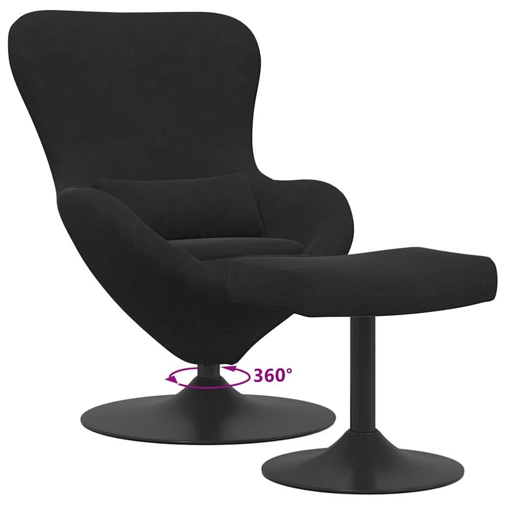 Black Velvet Egg Chair Lounge with Swivel Footstool