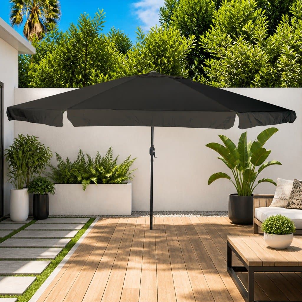 Black Garden Parasol 394x394x248cm with Hand Crank