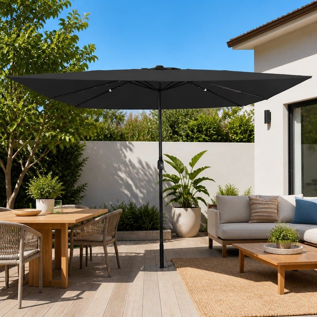 Square Anthracite Garden Parasol with LED Lights 295cm