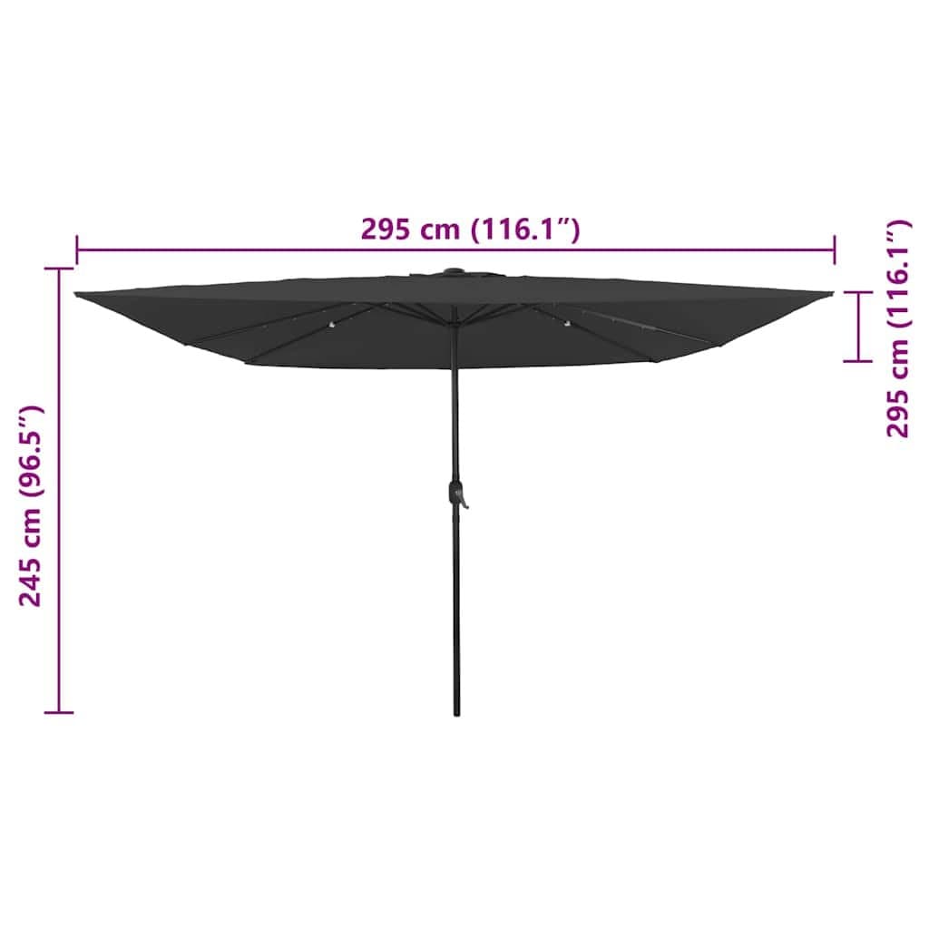 Square Anthracite Garden Parasol with LED Lights 295cm