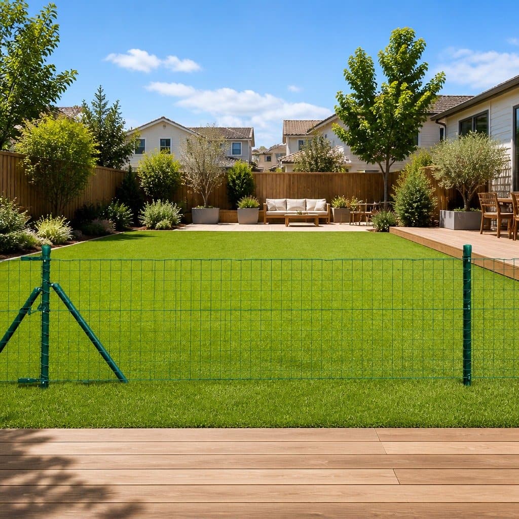 Green Embedded Steel Fence Post Set for Boundary Marking