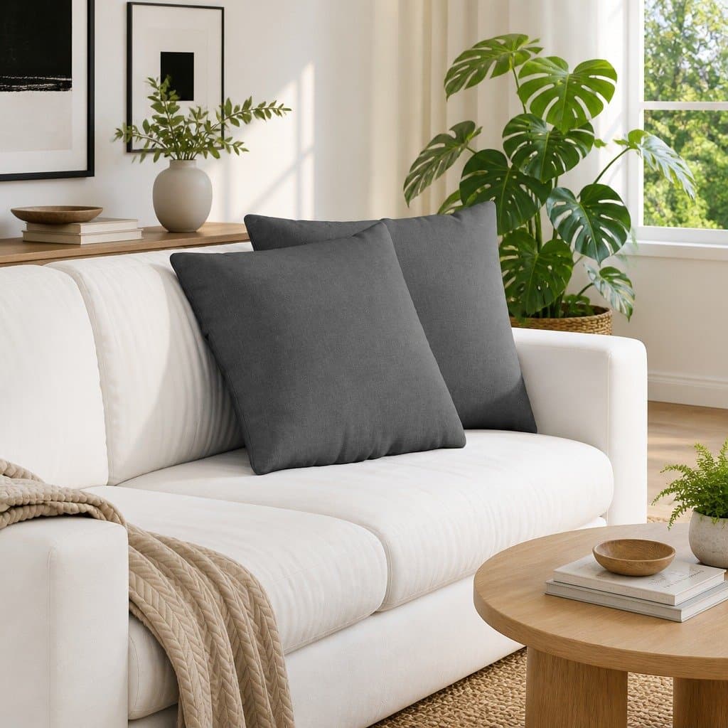 Grey Sofa Pillows Set of 2, 45 x 45 cm Fabric Cushions