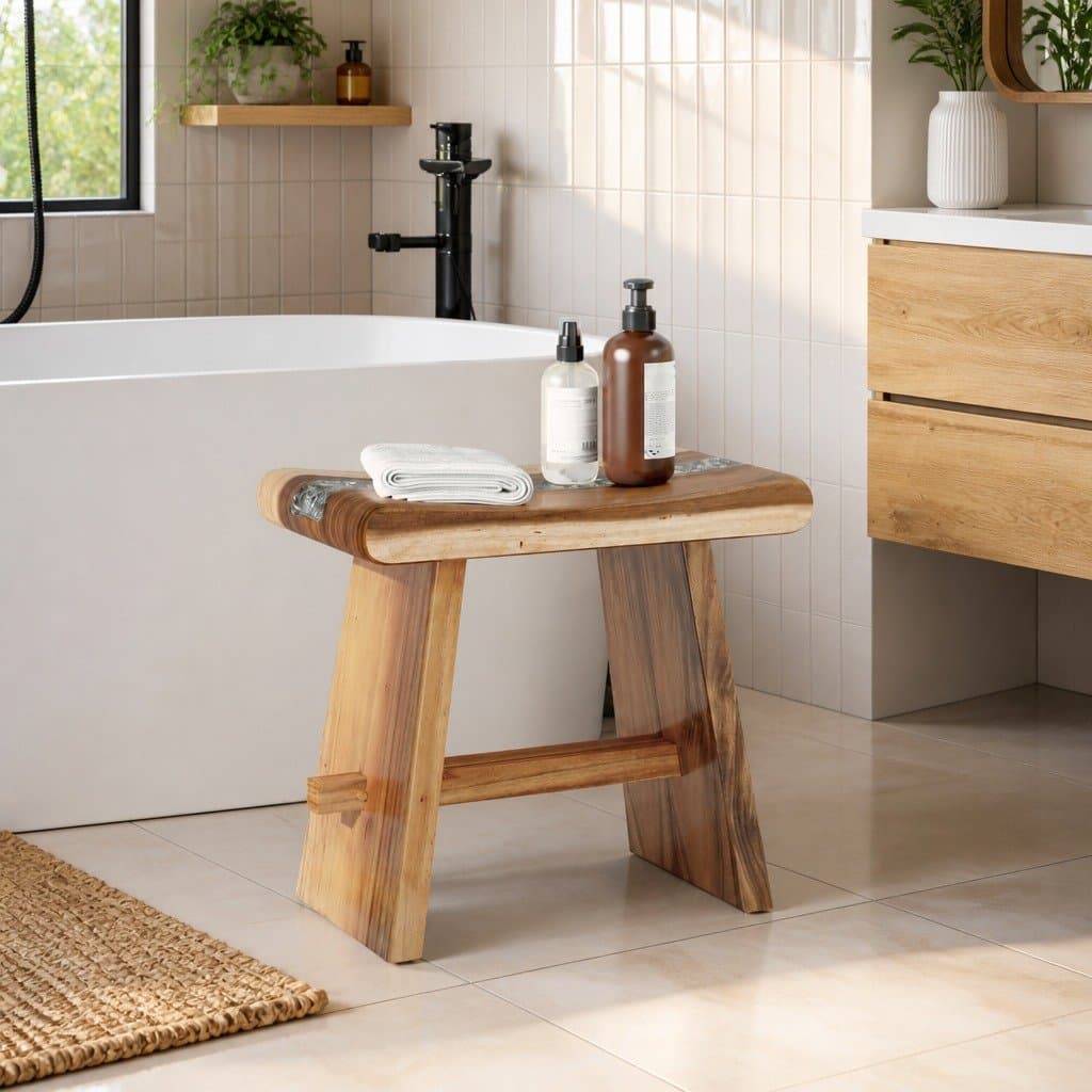 Solid Wood Shower Stool for Bathroom and Indoor Use