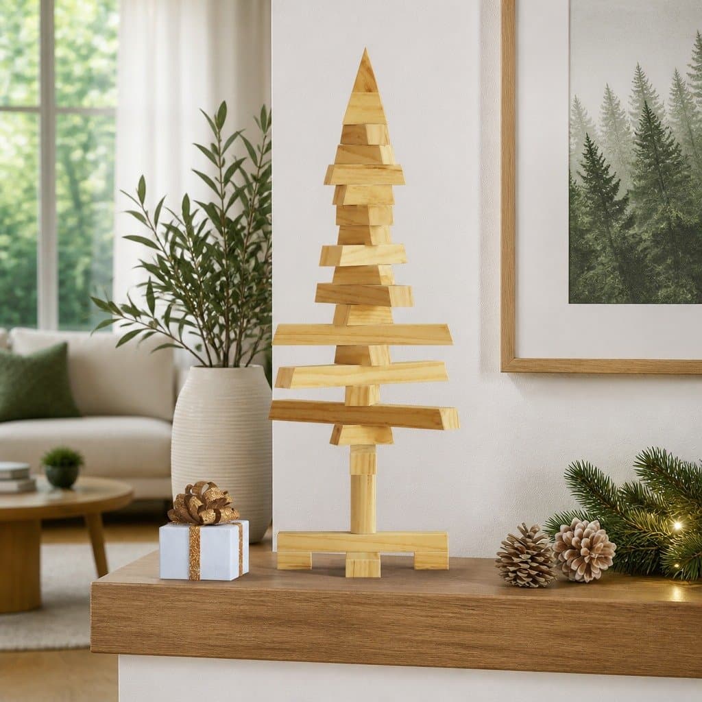 60cm Solid Pine Wooden Christmas Tree with Adjustable Branches