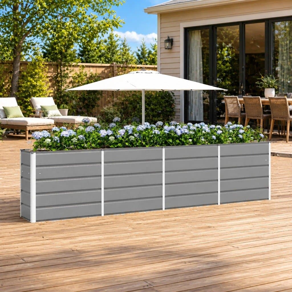 Light Grey Large Steel Planter 320x40x75cm