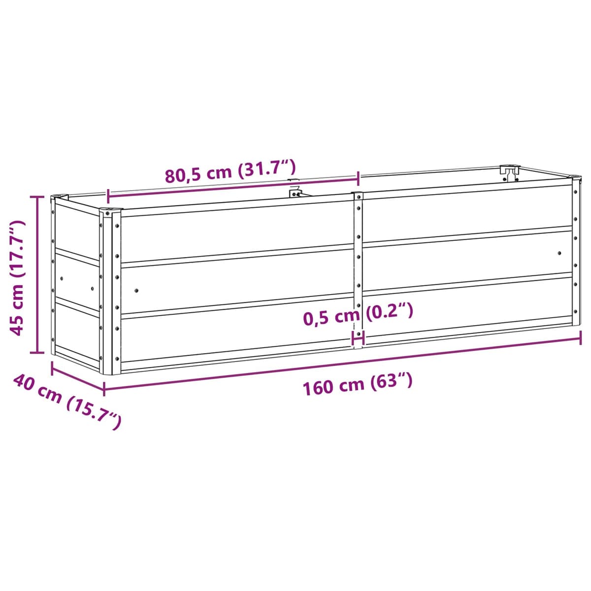 Anthracite Steel Planter 160 x 40 x 45 cm