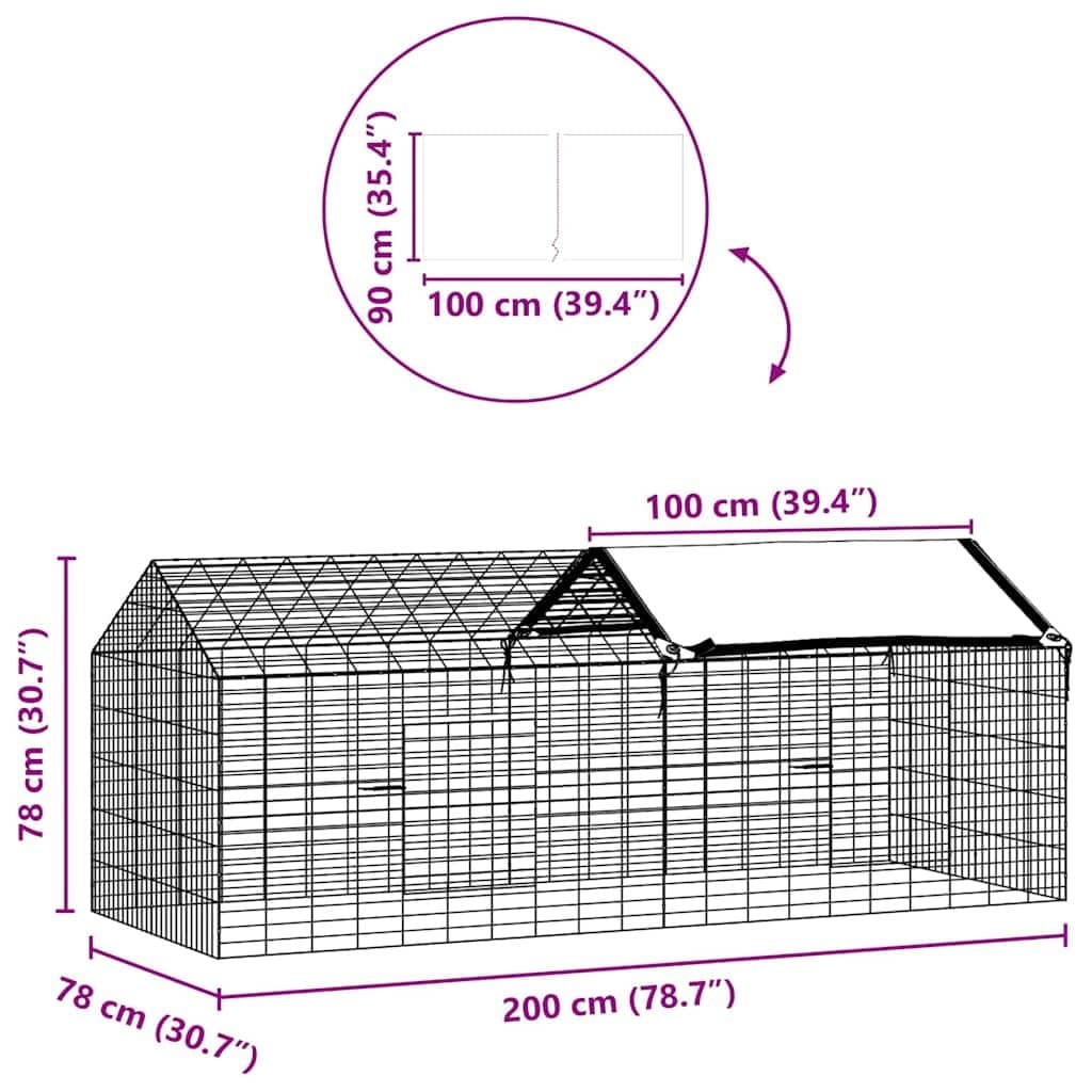 Silver Galvanised Steel Rabbit Cage 200 x 78 x 78 cm