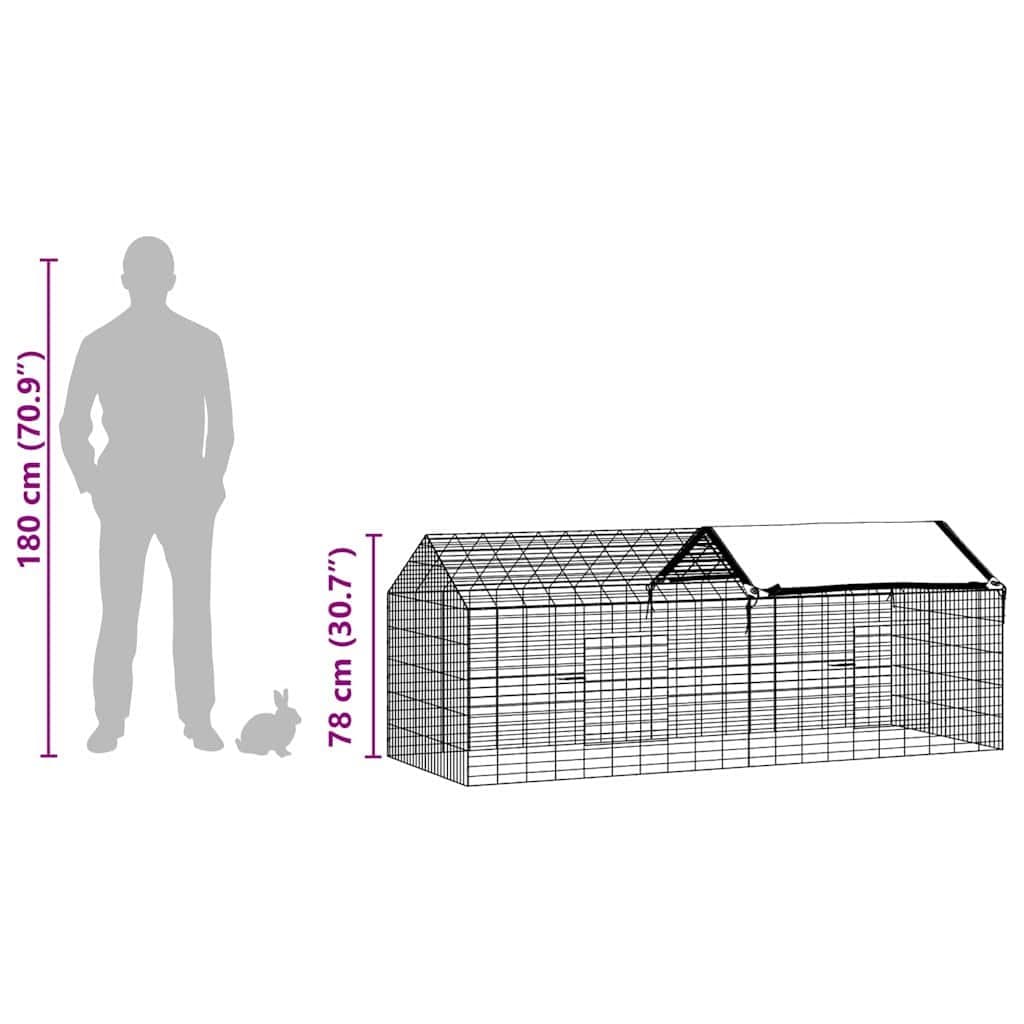 Silver Galvanised Steel Rabbit Cage 200 x 78 x 78 cm