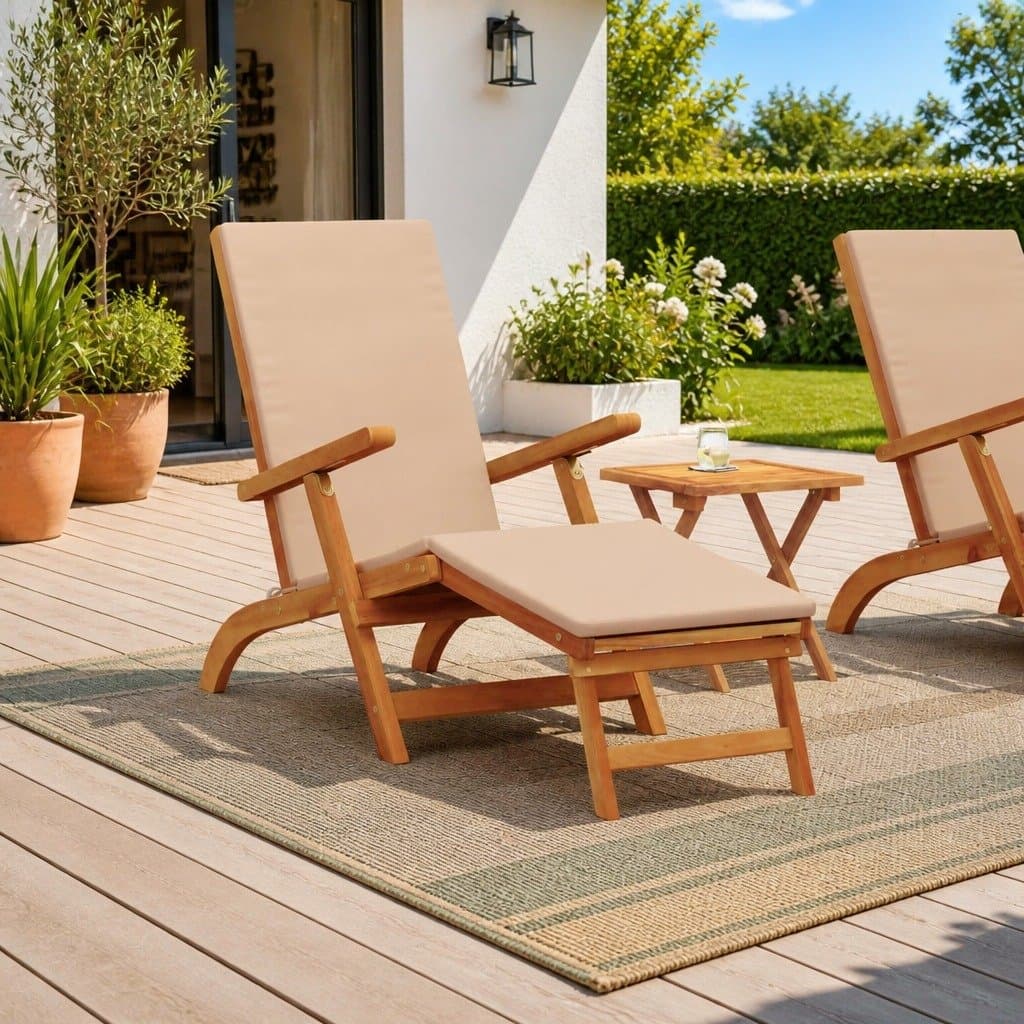 Reclining Sun Lounger Made of Solid Acacia Wood