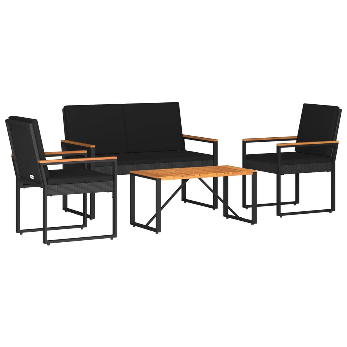 4-Piece Black Poly Rattan Outdoor Furniture Set