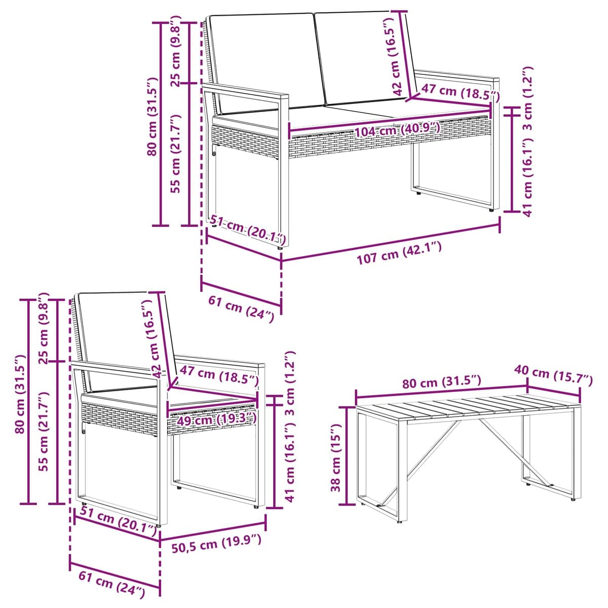 4-Piece Black Poly Rattan Outdoor Furniture Set