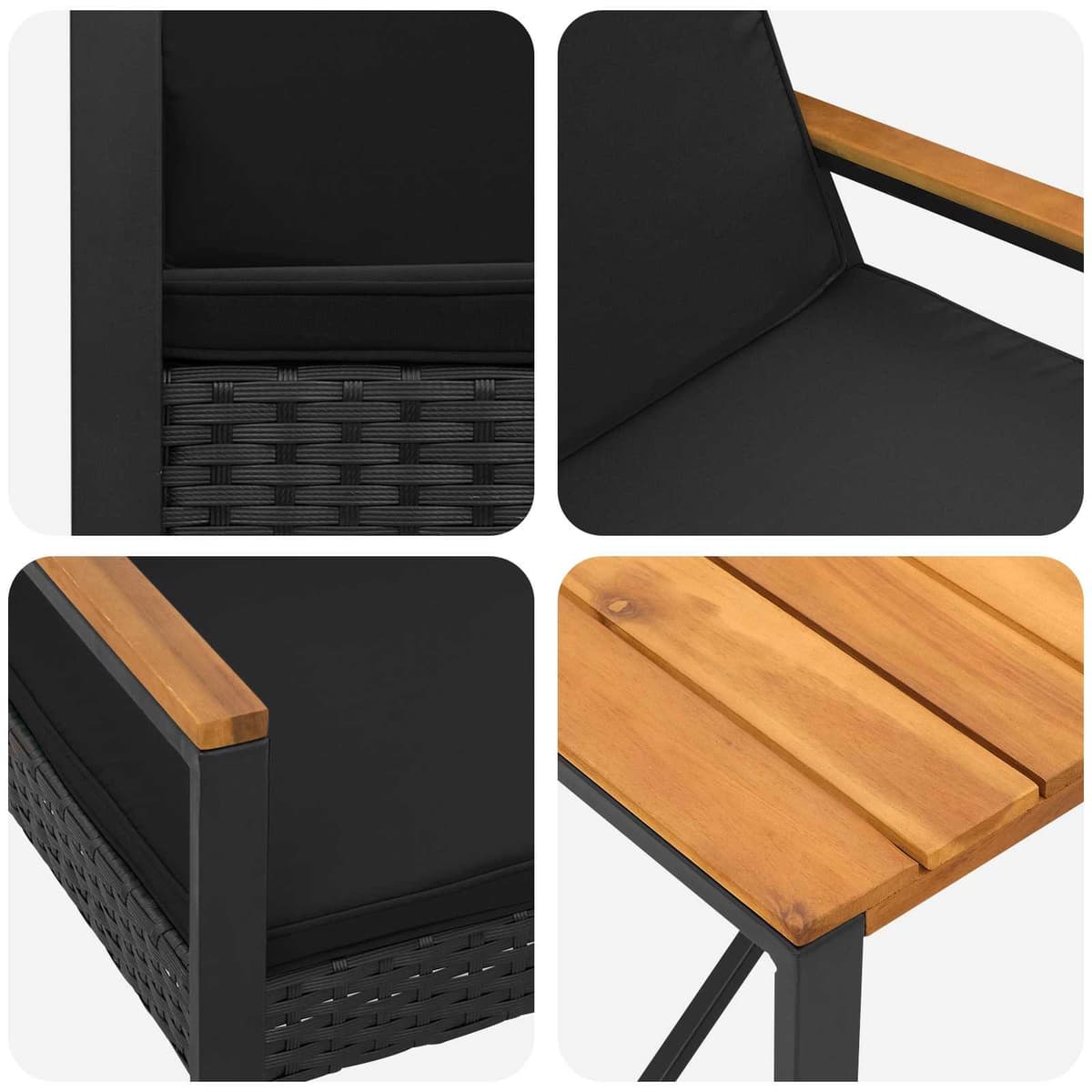 4-Piece Black Poly Rattan Outdoor Furniture Set