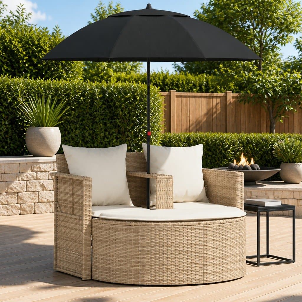 8 Piece Outdoor Garden Sofa Set with Parasol Stool Beige