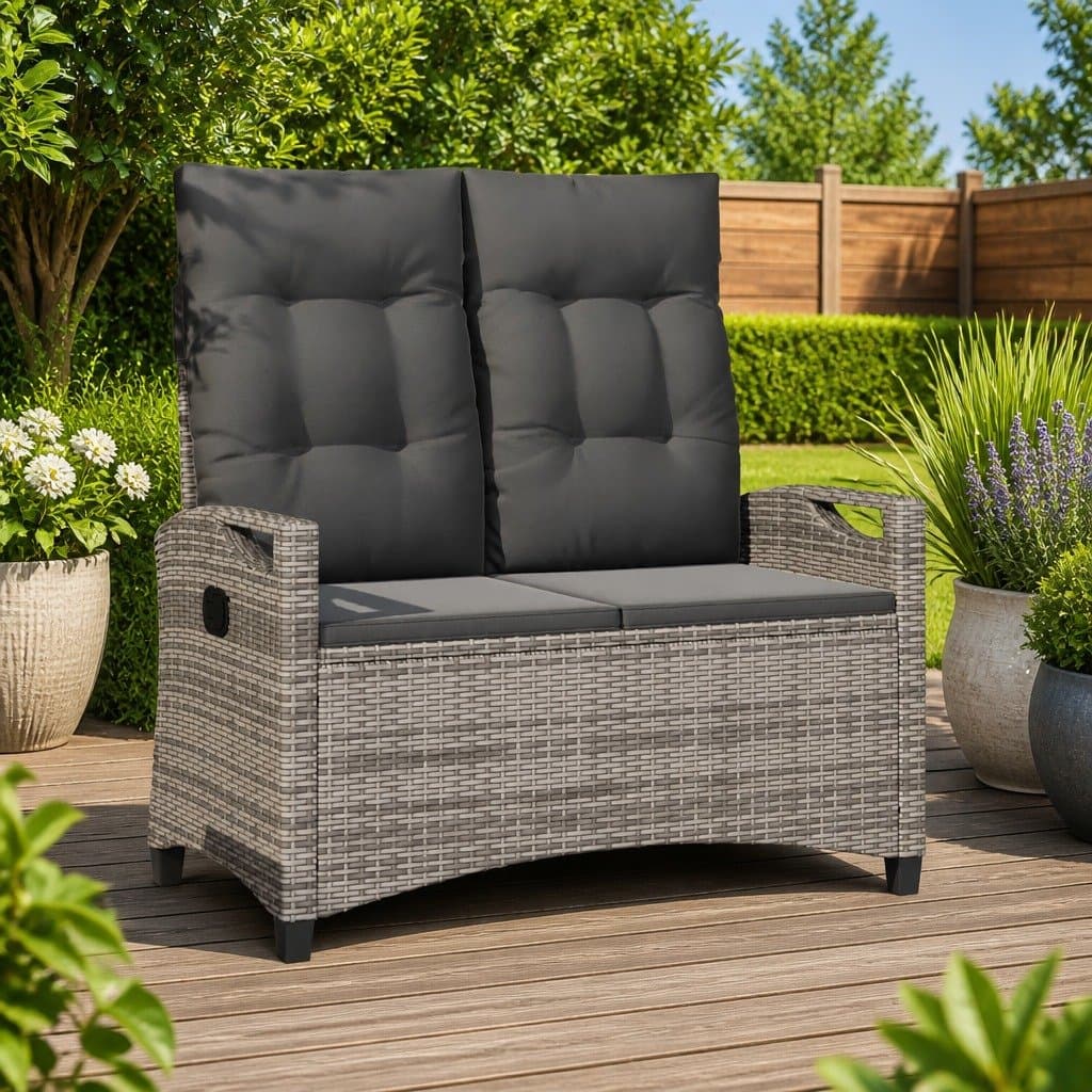 Adjustable Backrest Garden Bench with Pillow