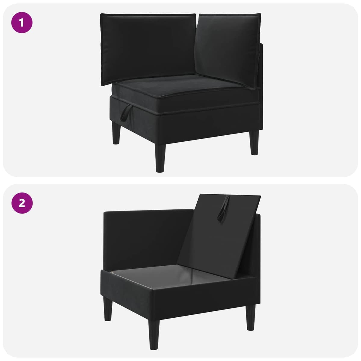 Black Velvet Sofa with Storage Compartment