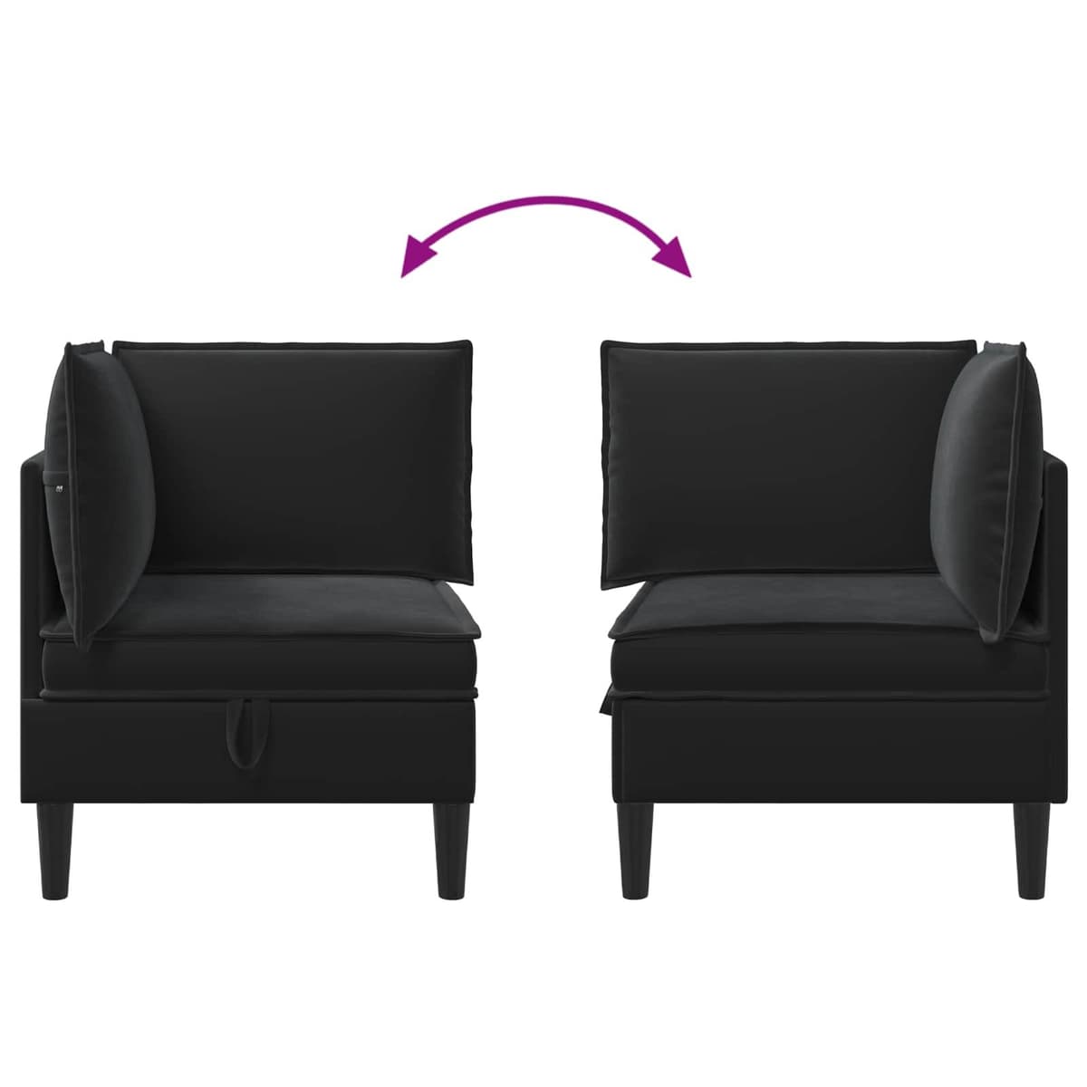 Black Velvet Sofa with Storage Compartment