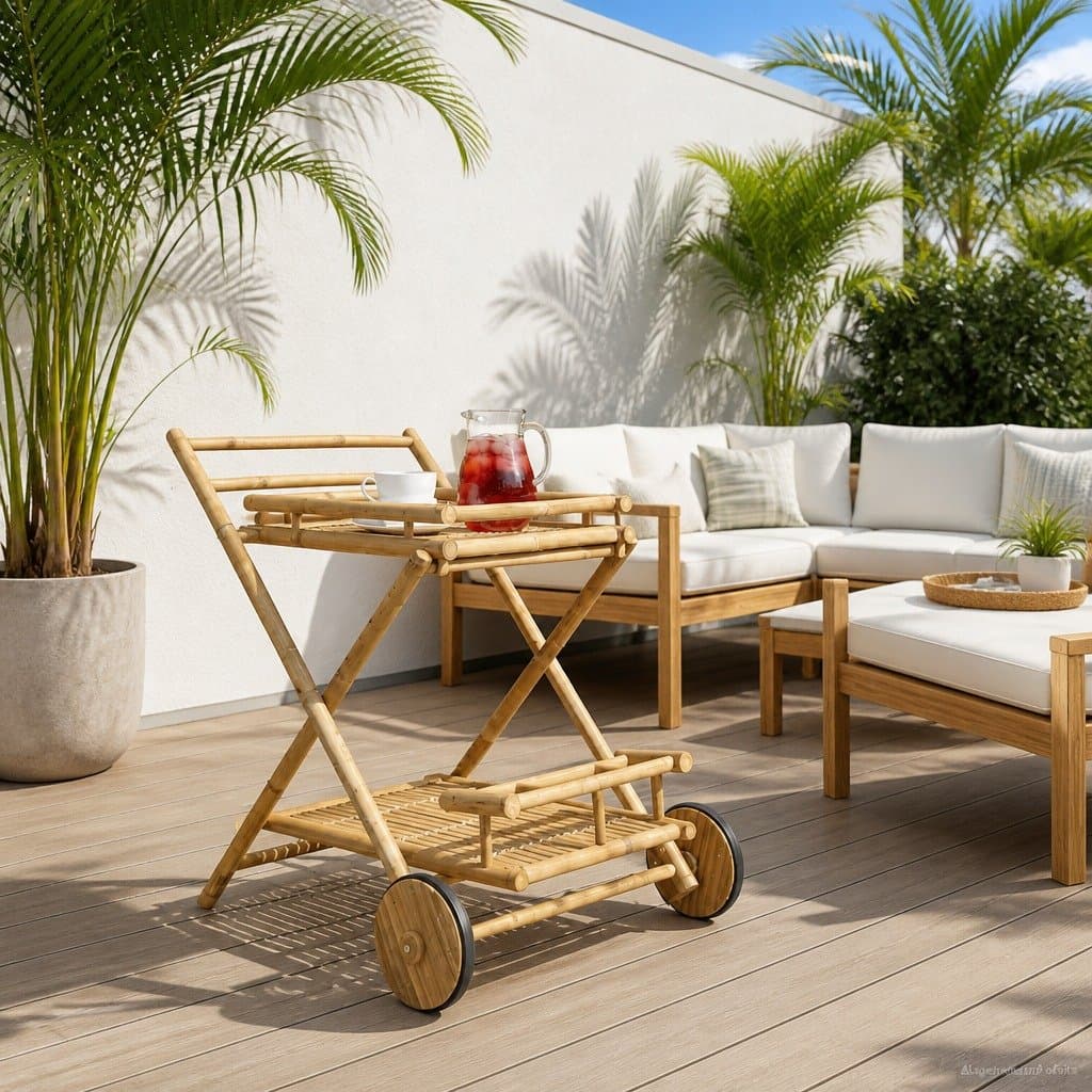 Brown Bamboo Serving Trolley with Wheels, 79 x 67.5 x 84 cm