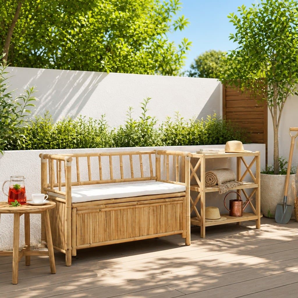 Bamboo Outdoor Garden Storage Bench 110x47x80cm