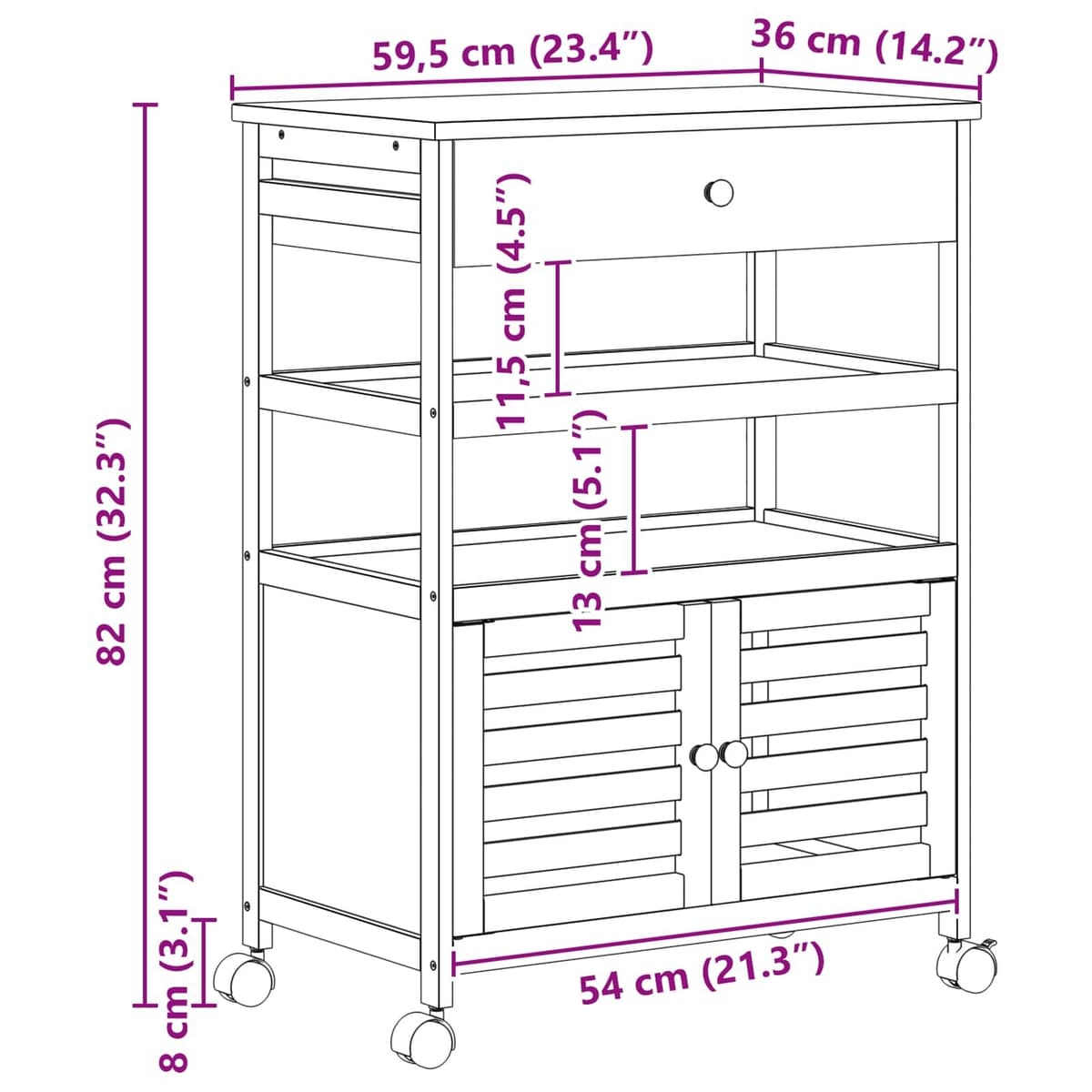 Bamboo Kitchen Trolley with Wheels for Easy Mobility