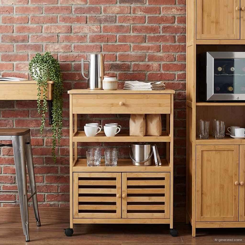 Bamboo Kitchen Trolley with Wheels for Easy Mobility