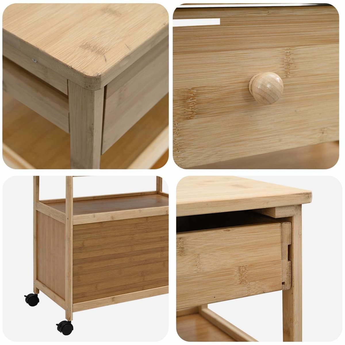 Bamboo Kitchen Trolley with Wheels for Easy Mobility