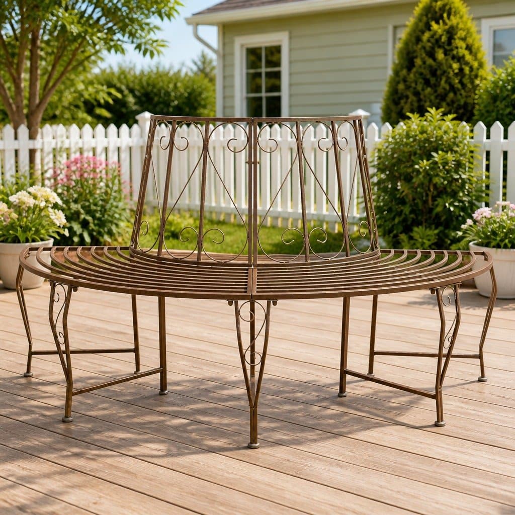 Outdoor Tree Bench 4-Seater Steel Frame