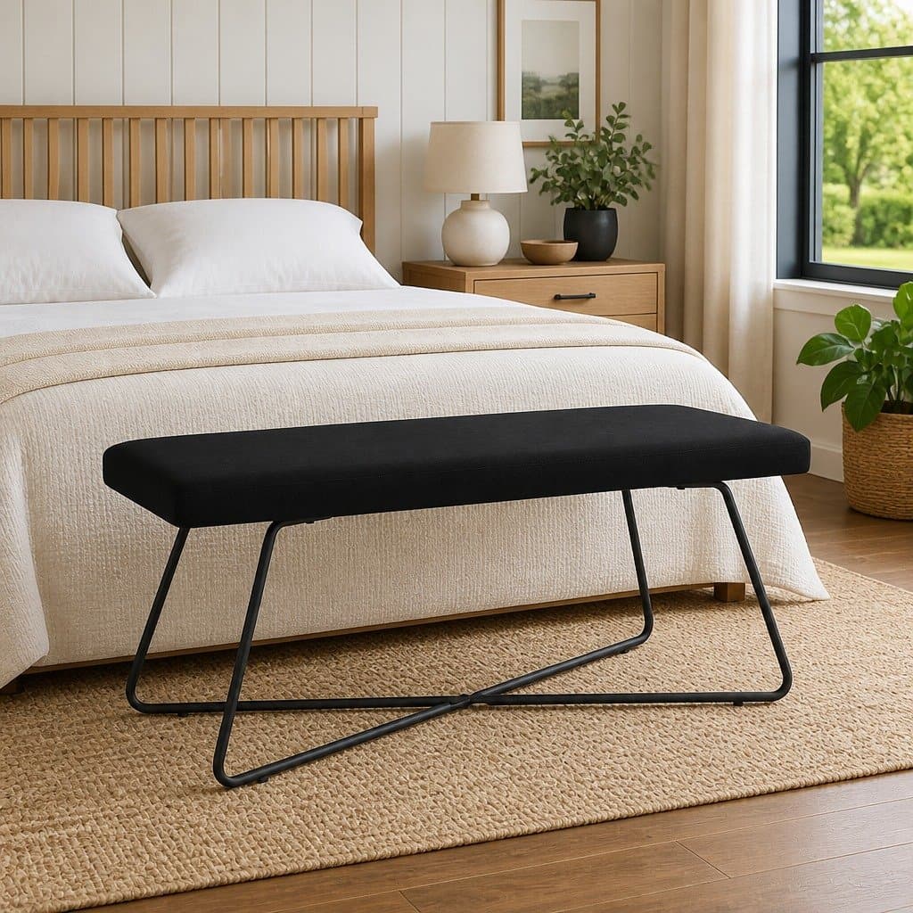 Black Velvet Bench with Engineered Wood Frame