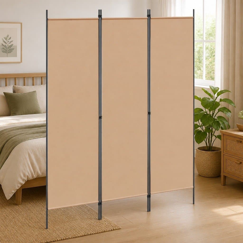 Beige Fabric Room Divider 150 x 180 cm Foldable Screen