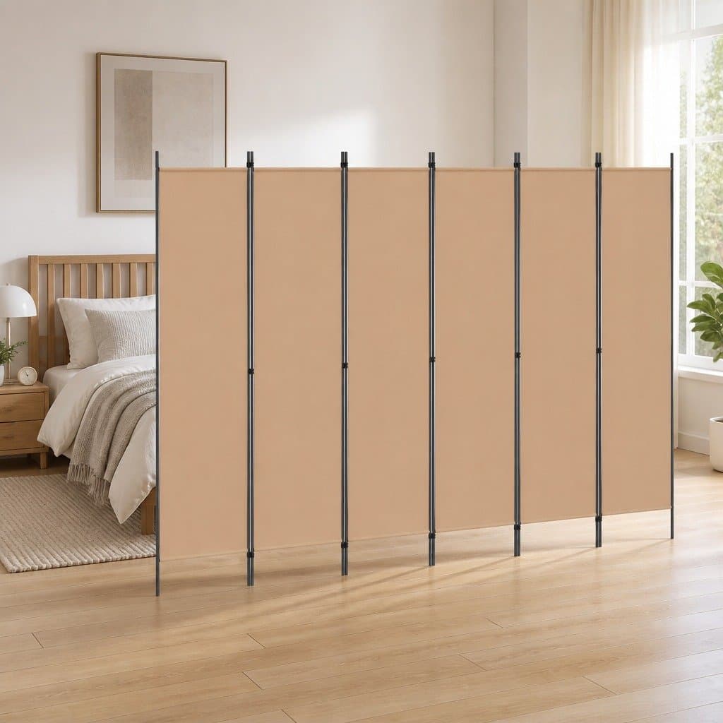 Beige Folding Privacy Screen with 6 Adjustable Panels