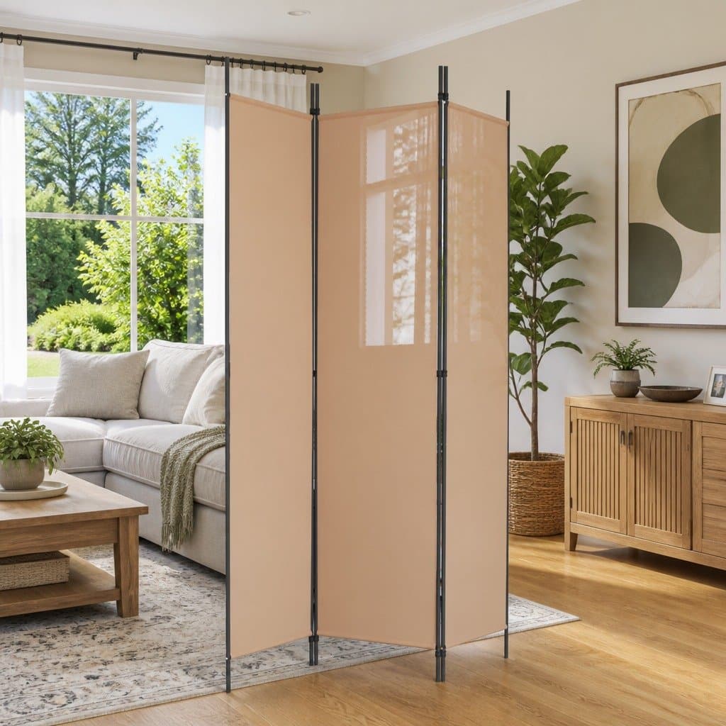 Beige 3-Panel Folding Room Divider for Indoor Privacy