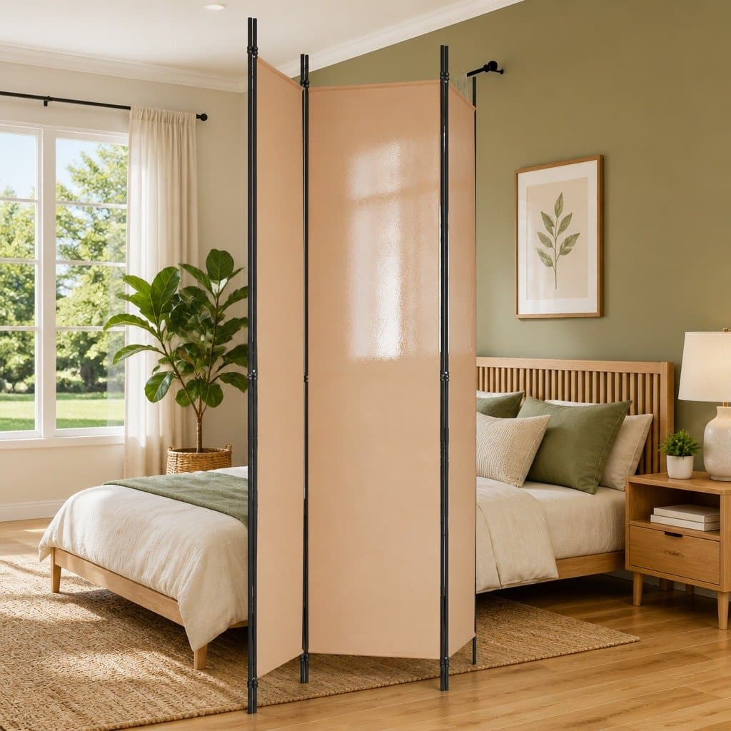 Beige 3-Panel Foldable Room Divider for Privacy