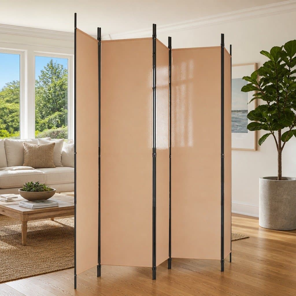 5-Panel Folding Room Divider in Beige