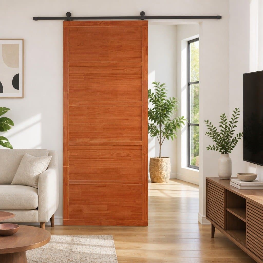 80cm Brown Solid Pine Wood Barn Door with Sliding Mechanism