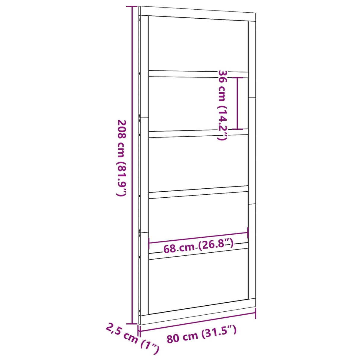 80cm Brown Solid Pine Wood Barn Door with Sliding Mechanism