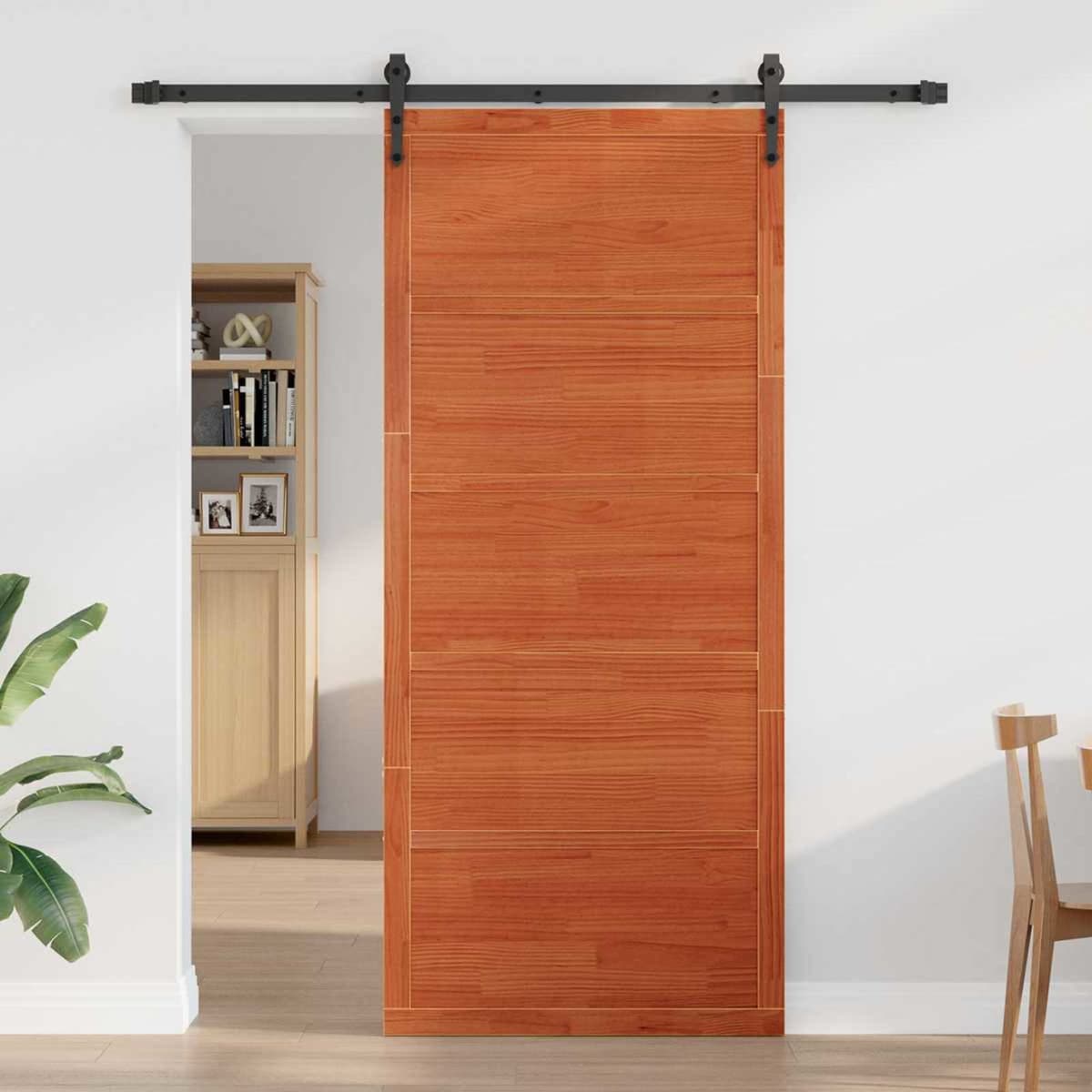 80cm Brown Solid Pine Wood Barn Door with Sliding Mechanism